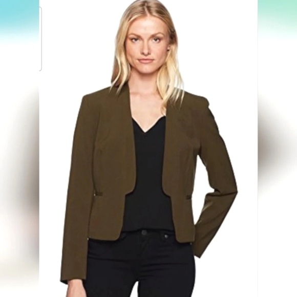 Nine West Women's Bi Stretch Jacket with Framed Closure,Golden Olive brown.Small - Picture 1 of 9